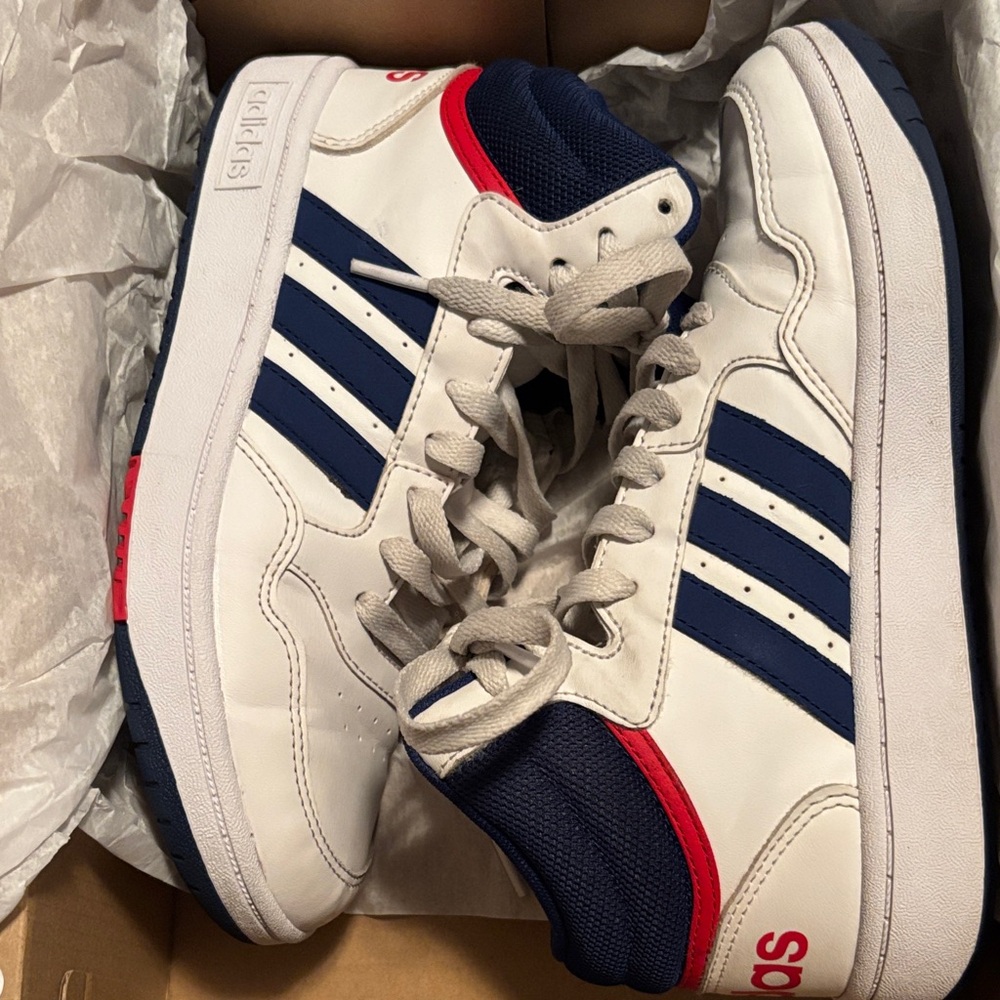 Adidas Hoops 3.0 Mid K White and Black Sneakers